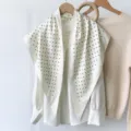 White polka dot scarf blouse detail view, elegant retro women top, versatile daily wear elegant style - RY-15