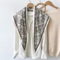 Retro equestrian print square silk scarf elegant white long sleeve blouse set versatile women fashion - RY-26