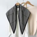 Black and white geometric pattern triangle silk scarf, elegant retro neck scarf for women. - RY-07