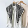 Elegant black and white geometric print triangular scarf versatile stylish neckerchief for women. - RY-09