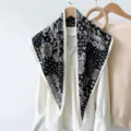 Black paisley triangular scarf for women, classic retro print design, versatile fashion accessory. - RY-10