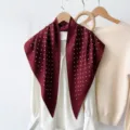 Elegant dark red polka dot triangle scarf, premium satin feel, versatile fashion accessory. - RY-13