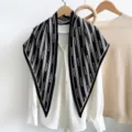 Black white striped triangular silk scarf with letters print, versatile neckerchief women. - RY-21