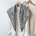 Black and white leopard print triangular scarf silk feel fashion versatile women hair band head wrap - RY-25