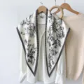 Black white floral print triangular scarf vintage neckerchief stylish versatile women fashion accessory - RY-17