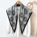 Black and white plaid printed triangular scarf, versatile fashion neckerchief and stylish hair accessory. - RY-32