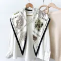 Vintage black border triangular scarf with stamp print hair salon tools, elegant neckerchief for women. - RY-36