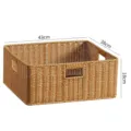 Panier de Rangement en Plastique Tressé Organisateur avec Poignées 43x38x18cm Marron - 3 Poignées / 43x38x18cm / Café Clair