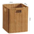 Panier de rangement en rotin synthétique salle de bains boîte organisatrice tressée rectangulaire - 3 Poignées / 27x28x33cm / Café Clair