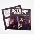Detailed view of gothic girl coloring book page showing cute dark illustration and line art. - Deep purple