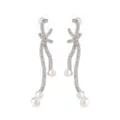 Lange strik kristal parel oorbellen voor vrouwen, elegante mode hangende oorstekers sieraden. - Zilver