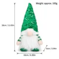 Detailed dimension guide for the green sequined Christmas gnome plush holiday decor - Green