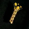 Gold-plated spiral brooch with yellow dried flowers on a black textured background - Spiral Tube Bouquet Brooch (Without Flowers) (WG0-0877)