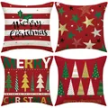 Festive set of four Christmas linen pillowcases featuring red tree and star prints for sofa - Red Christmas Tree Pattern (SYM40) / 4 Pieces/Pack (45x45cm)