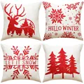 Set of 4 festive Christmas throw pillow covers with red reindeer and snowflake prints - Red Sequin Reindeer and Snowflake Print (YMX6) / 4pcs Set (45*45cm)