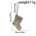 Rustic burlap Christmas stocking ornament with pine and berry embroidery 13cm height - Christmas Sock
