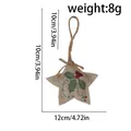 Burlap Christmas star ornament with holly leaf print and size measurements in cm and inch - Pentagram