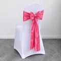 Rose pink satin bow sash with white stretch chair cover for wedding events - Coral
