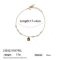Elegante bracciale di perle d'acqua dolce con ciondolo in zircone, ottone, lunghezza 17+4cm. - Braccialetto di Perle con Targhetta Quadrata in Strass (2303ZJ19379SL) / Oro