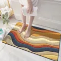 Detailed view of the abstract wavy bath mat showcasing its soft velvet surface and vibrant colors. - Visual 3D Fleece - 5