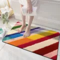 Colorful striped absorbent bath mat detail showing soft texture and anti-slip design for floor. - Visual 3D Fleece - 6