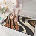 3D Wave Bath Mat Brown Absorbent Non-Slip Floor Mat for Bathroom and Porch Decor - 3D Visual Velvet——17