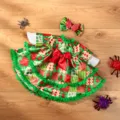 Conjunto de ropa de ganso de navidad con vestido rojo verde y lazo para decoracion detalle - Verde
