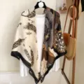 Oversized square scarf, vintage leopard floral print sun protection shawl, 130cm linen-feel wrap. - 29# Leopard Print Flower