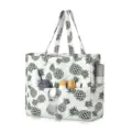 White beach tote bag with green pineapple print, large capacity multi-pocket travel handbag. - White Pineapple