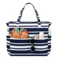 Blue and white striped beach tote bag large capacity travel shoulder storage bag. - Navy Irregular Stripes