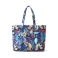 Large capacity tropical leaf print tote bag, stylish beach shoulder bag for daily travel use. - Gloomy Leaves