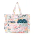 Large capacity printed beach tote bag with multi pockets, stylish summer canvas shoulder bag. - Alphabet