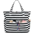 Black and white striped large capacity tote bag beach travel storage shoulder bag - Black & White Stripes