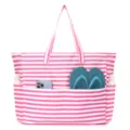 Pink white striped beach bag large capacity canvas tote bag with multi pockets for travel. - Rose Red Striped