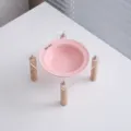 Verhoogde keramische huisdiervoerbak met heldere acrylaatstandaard en houten poten voor katten. - Ollie-roze enkele voerbak / Set keramische voerbakken