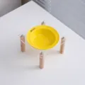 Verhoogde keramische huisdiervoederbak met houten standaard, gele kattenvoer- en waterbak. - Rotsgele enkele voerbak / Set keramische voerbakken