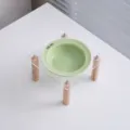 Verhoogde keramische huisdierenvoederbak met heldere acrylstandaard en houten poten. - Blauwgroene enkele voerbak / Set keramische voerbakken