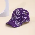 Purple paisley print baseball cap for stylish men and women, trendy tie-dye sun protection hat. - Navy Blue and Purple Paisley