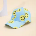 Blue smiley face print baseball cap, casual sun protection hat for men and women. - Transparent Blue and Yellow Smiley Face