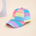 Color block striped baseball cap, pastel rainbow sun hat for outdoor daily wear. - Dark Blue Color Striped Patchwork