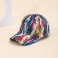 Colorful feather print baseball cap, trendy gradient graffiti hip-hop sun hat for adults. - Light Blue & Navy Blue Feathers