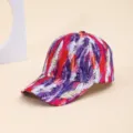 Colorful feather print baseball cap, tie-dye gradient sun protection hat for daily wear. - Deep Blue & Red-Purple Feathers
