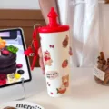 Botella térmica de acero inoxidable con diseño de dibujos animados para uso diario y viaje. - 700ml / Rojo