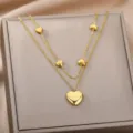 Gold double layer heart necklace stylish multilayer choker jewelry for women and gift - Double Layer Stacking Multiple Heart Pendants Style (N03599G) / Gold