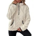Women Quarter Zip Fleece Pullover Fluffy Sherpa Sweatshirt Casual Winter Warm Pocket Top - 3XL / White