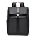 Stylish black roll-top business backpack with durable waterproof fabric and secure metal buckle. - Black