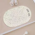 Oval bathroom floor mat with black speckles and good luck text, clean home detail view. - Minimalist Korean Style-8