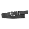 Women black crocodile pattern thin belt with silver pin buckle casual versatile leather belt - Black