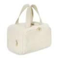 Large capacity quilted cosmetic bag, portable toiletry bag with wide opening, beige. - Beige
