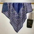 Blauwe bedrukte vierkante sjaal vintage barok stijl 90x90cm warme comfortabele wintersjaal - 5